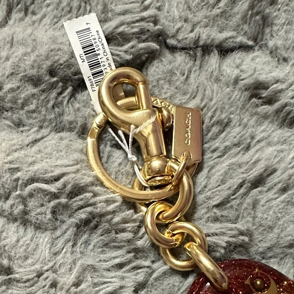 Coach Rainbow Glitter Heart Keychain with Gold Hardware - Picture 5 of 9